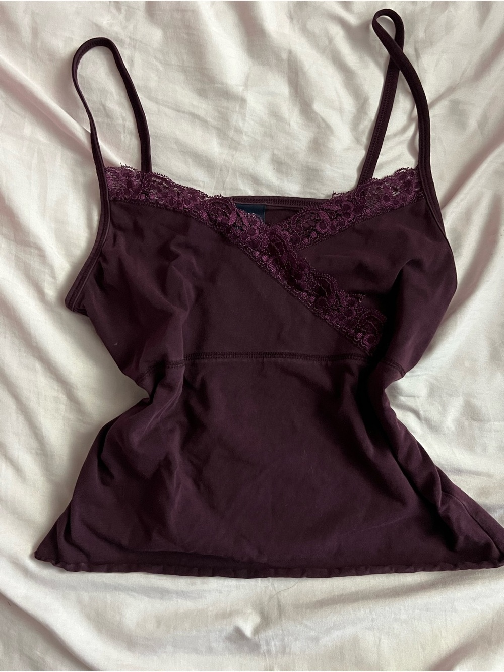 GAP Lace-Trim Spaghetti Strap Cami - Plum